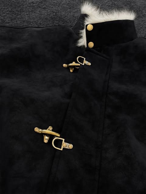Fireman Clip Fur-Lined Suede Utility Bomber Jacket