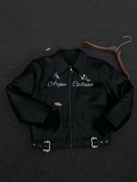 Embroidered Horse Back Leather Moto Jacket