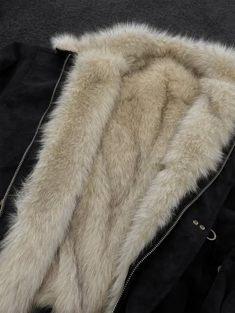 Fireman Clip Fur-Lined Suede Utility Bomber Jacket