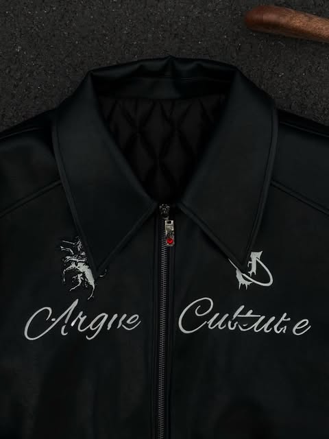 Embroidered Horse Back Leather Moto Jacket
