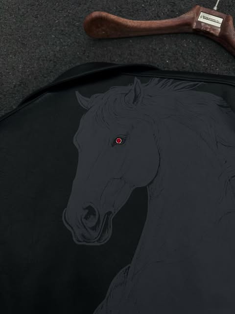 Embroidered Horse Back Leather Moto Jacket