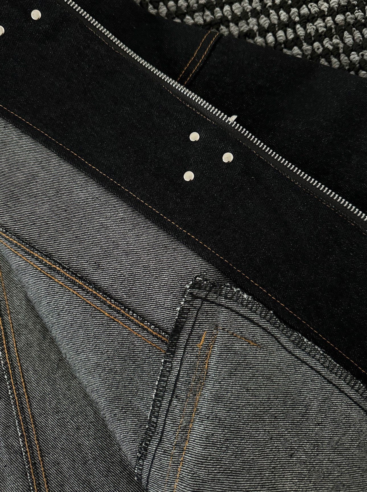 Black Denim Fireman Jacket with Contrast Stitching