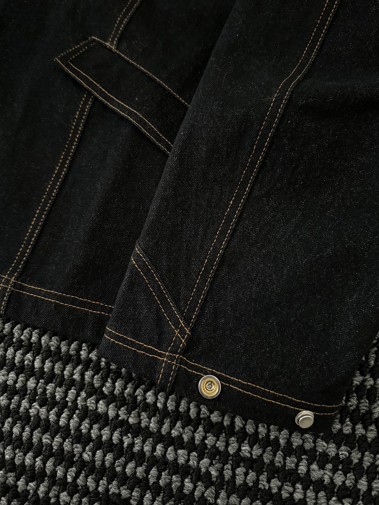 Black Denim Fireman Jacket with Contrast Stitching