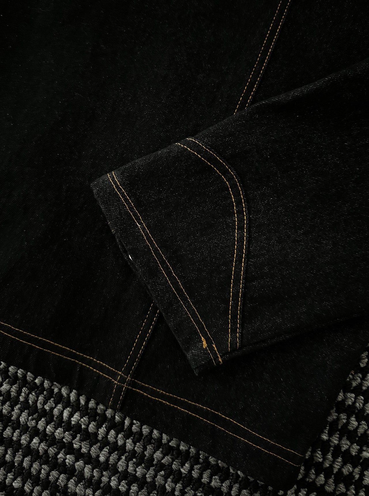 Black Denim Fireman Jacket with Contrast Stitching