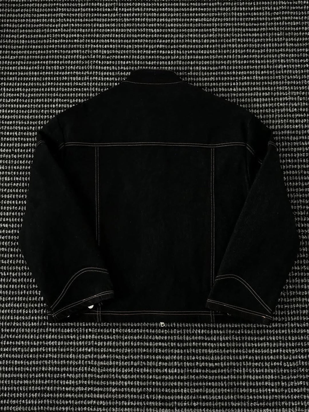 Black Denim Fireman Jacket with Contrast Stitching