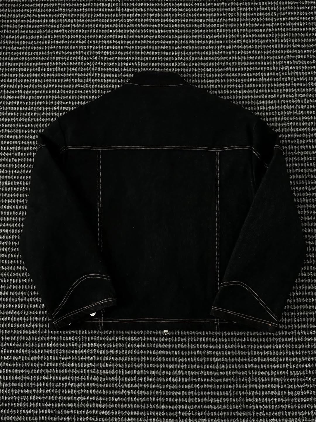 Black Denim Fireman Jacket with Contrast Stitching