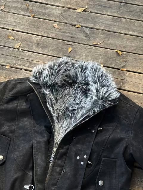 Fireman Clip Fur-Lined Suede Utility Bomber Jacket