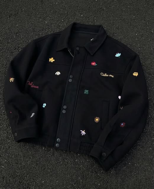 Micro Floral Embroidered Canvas Workwear Jacket