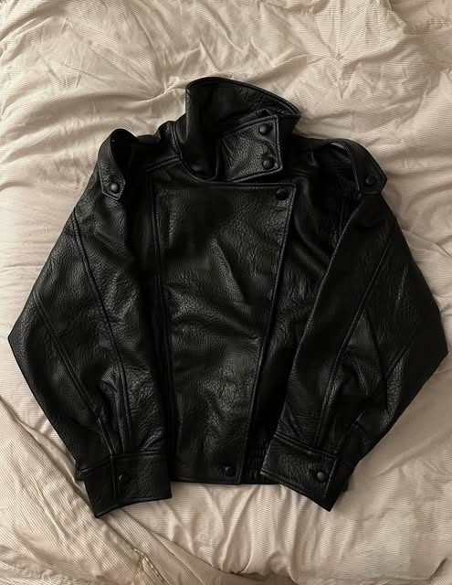 Asymmetric Snap-Up Leather Fencing Jacket