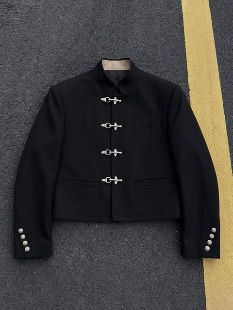 Cropped Fireman Clasp Tailored Blazer