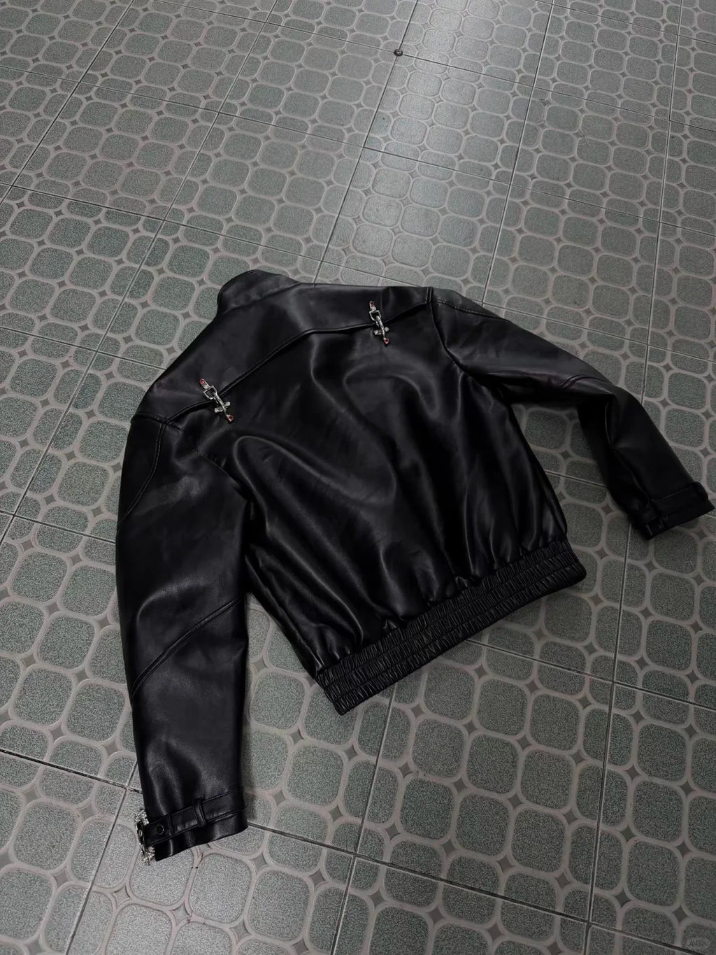 The Noir-Crimson Reversible Leather Jacket with Serpent-Skin Accents