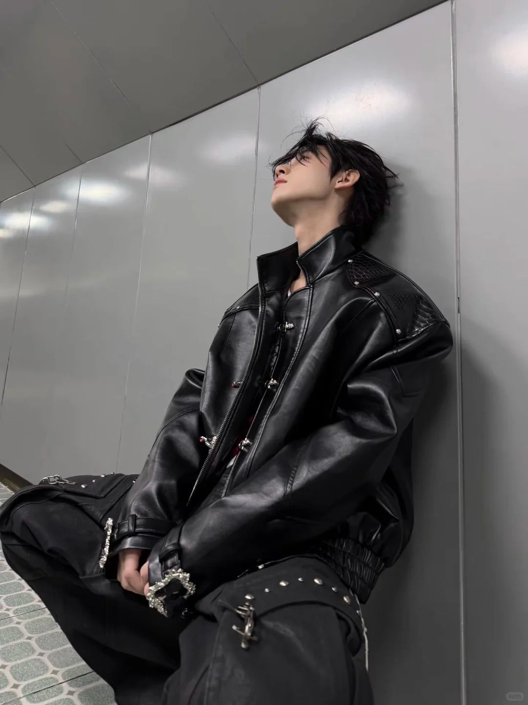 The Noir-Crimson Reversible Leather Jacket with Serpent-Skin Accents