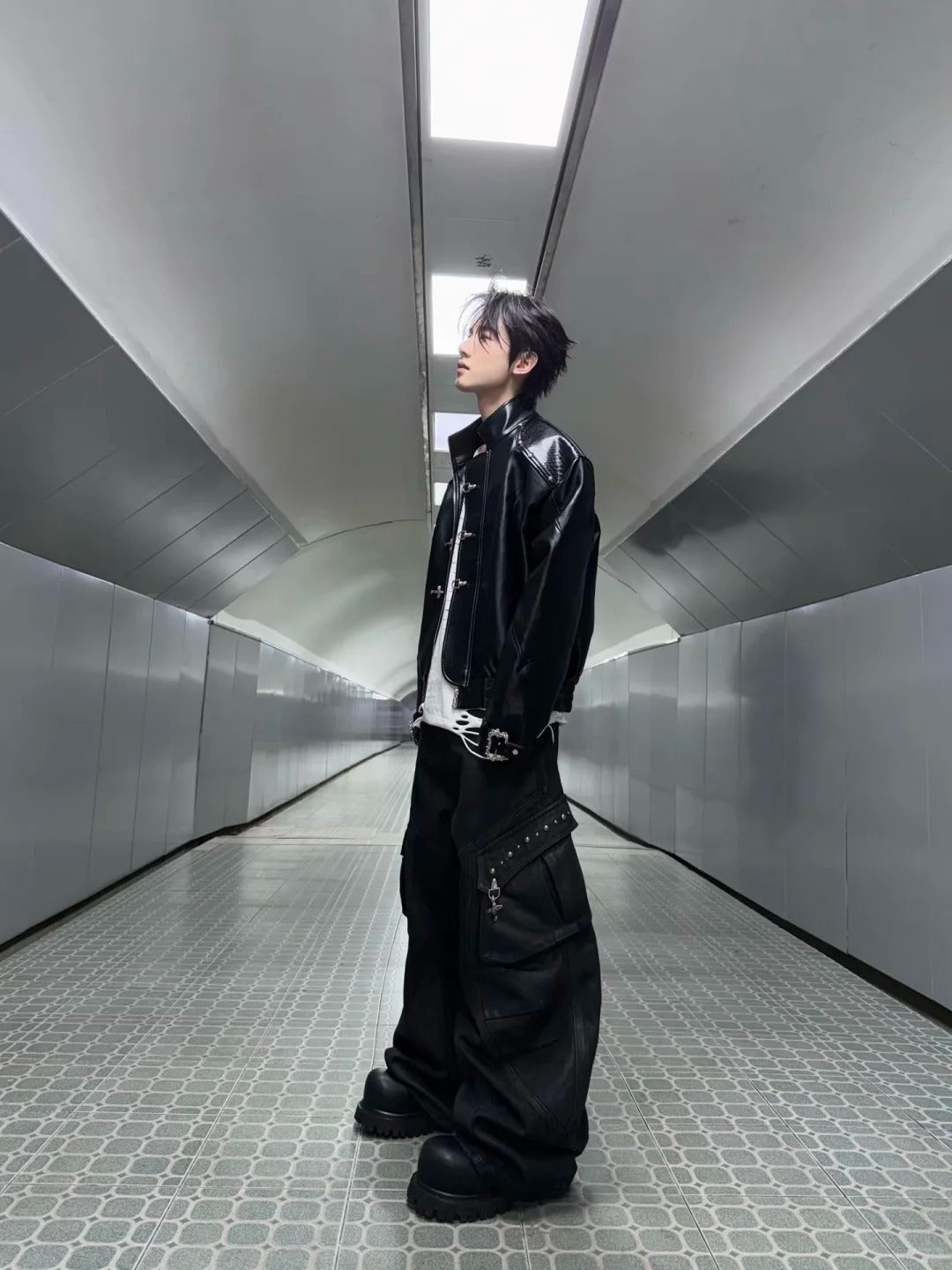 The Noir-Crimson Reversible Leather Jacket with Serpent-Skin Accents