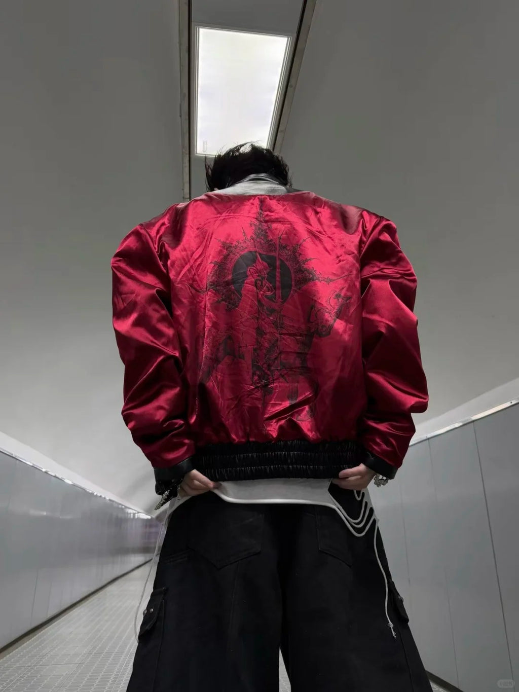 The Noir-Crimson Reversible Leather Jacket with Serpent-Skin Accents