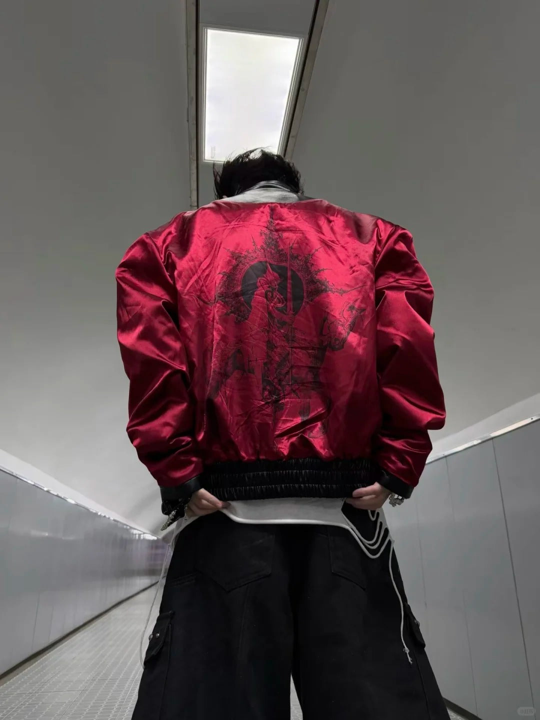 The Noir-Crimson Reversible Leather Jacket with Serpent-Skin Accents