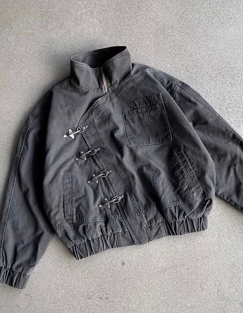 Gothic Zip-Up Funnel-Neck Fencing Fireman Jacket