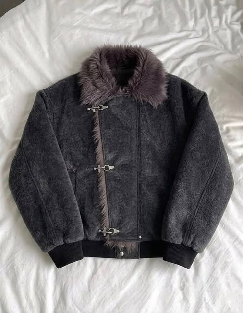 Gothic Fur-Lined Fireman Buckle Bomber Jacket