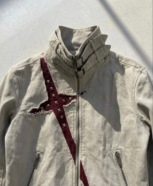 Y2K Gothic Buckled Funnel-Neck Studded Slash Jacket