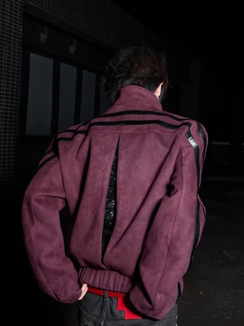 Asymmetric Snap Suede Utility Jacket