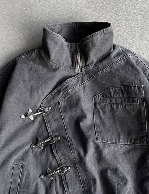 Gothic Zip-Up Funnel-Neck Fencing Fireman Jacket