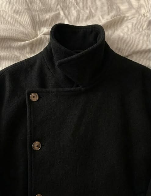 Short Wool-Blend Asymmetric Buttoned Coat