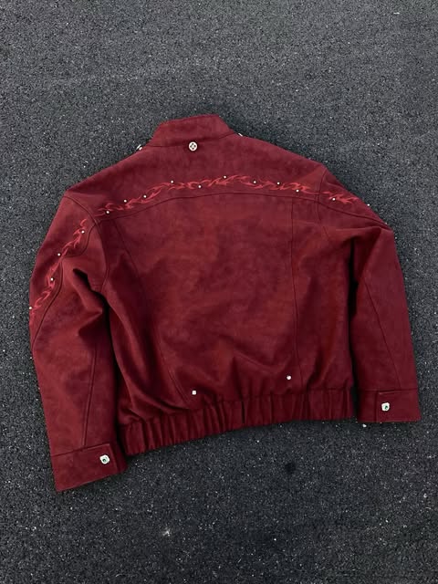 Detachable Fur-Collar Studded Utility Bomber Jacket