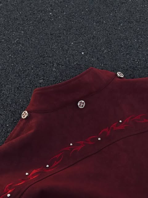 Detachable Fur-Collar Studded Utility Bomber Jacket