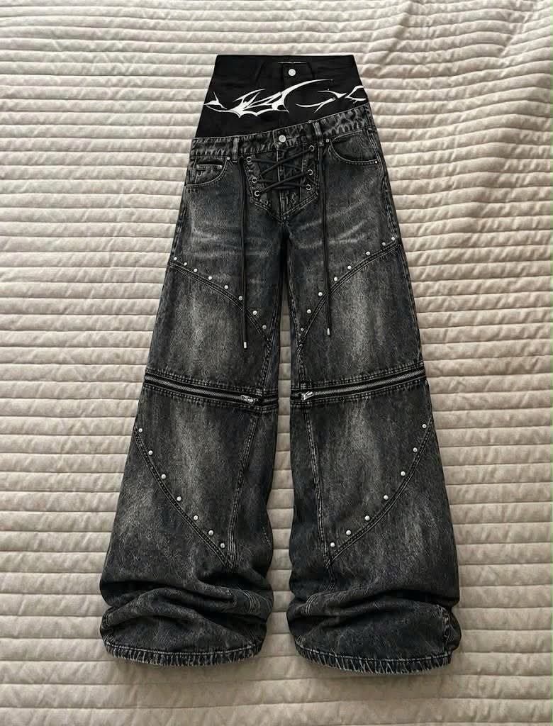 Detachable Zip-Off Cyber-Sigilism Lace-Up Jeans