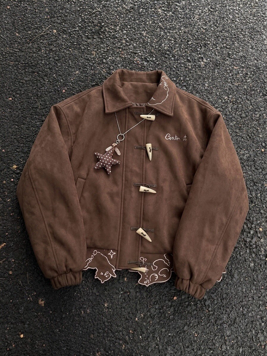 Scalloped Cat Hem Suede Toggle Jacket