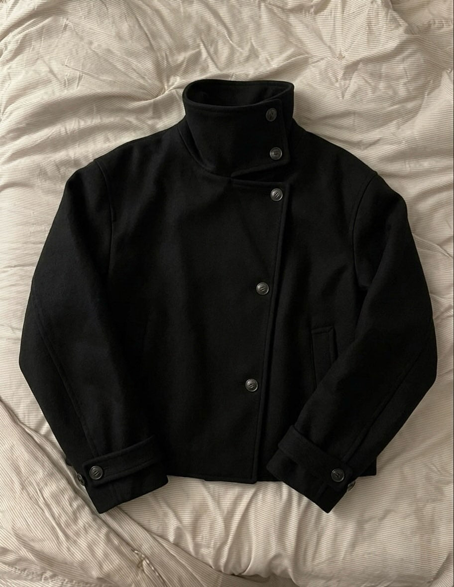 High Neck Asymmetric Wool Jacket