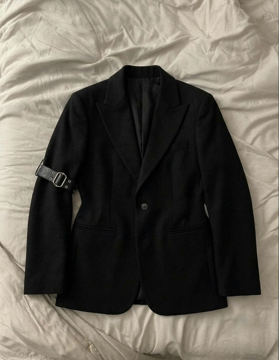 Gothic Cyber-Sigilism Back-Mesh Buckled Blazer