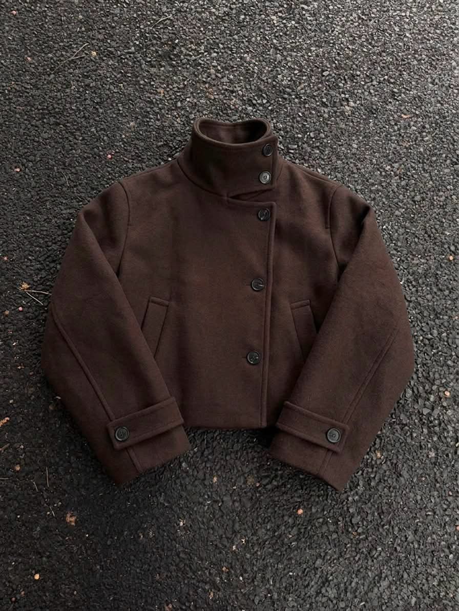 High Neck Asymmetric Wool Jacket