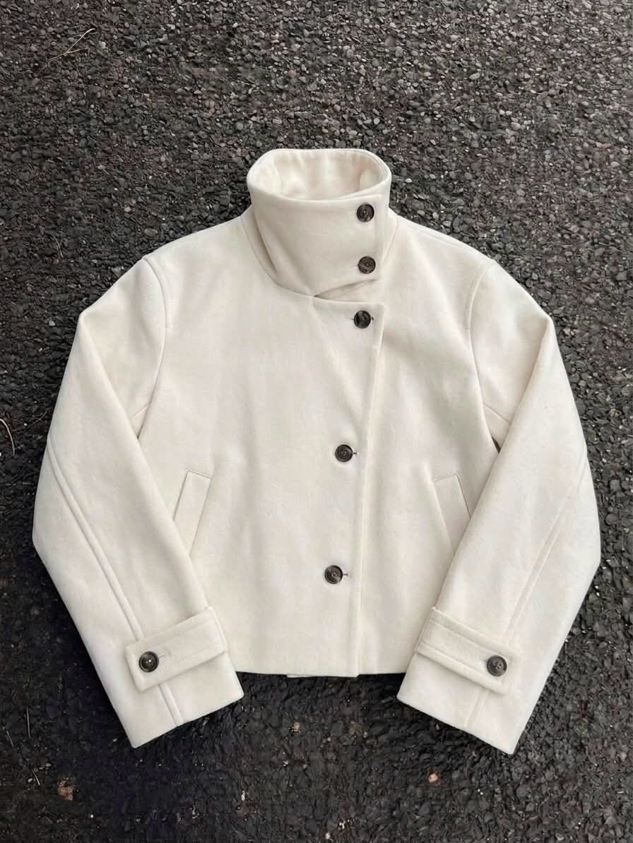 High Neck Asymmetric Wool Jacket