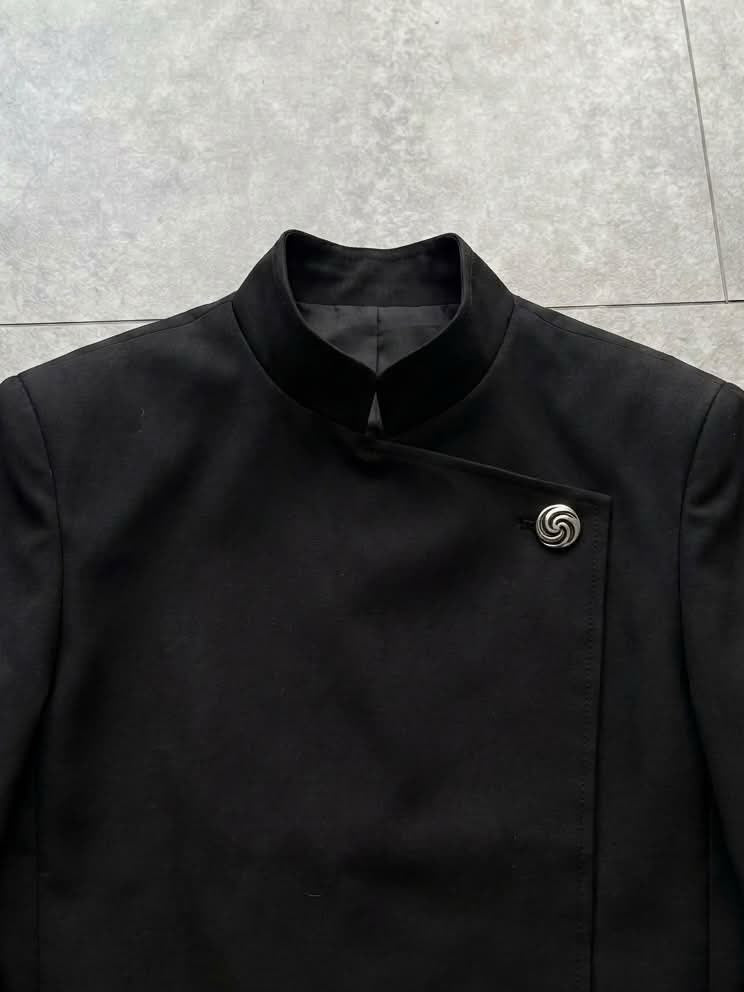 Asymmetric Single-Button Stand-Collar Jacket