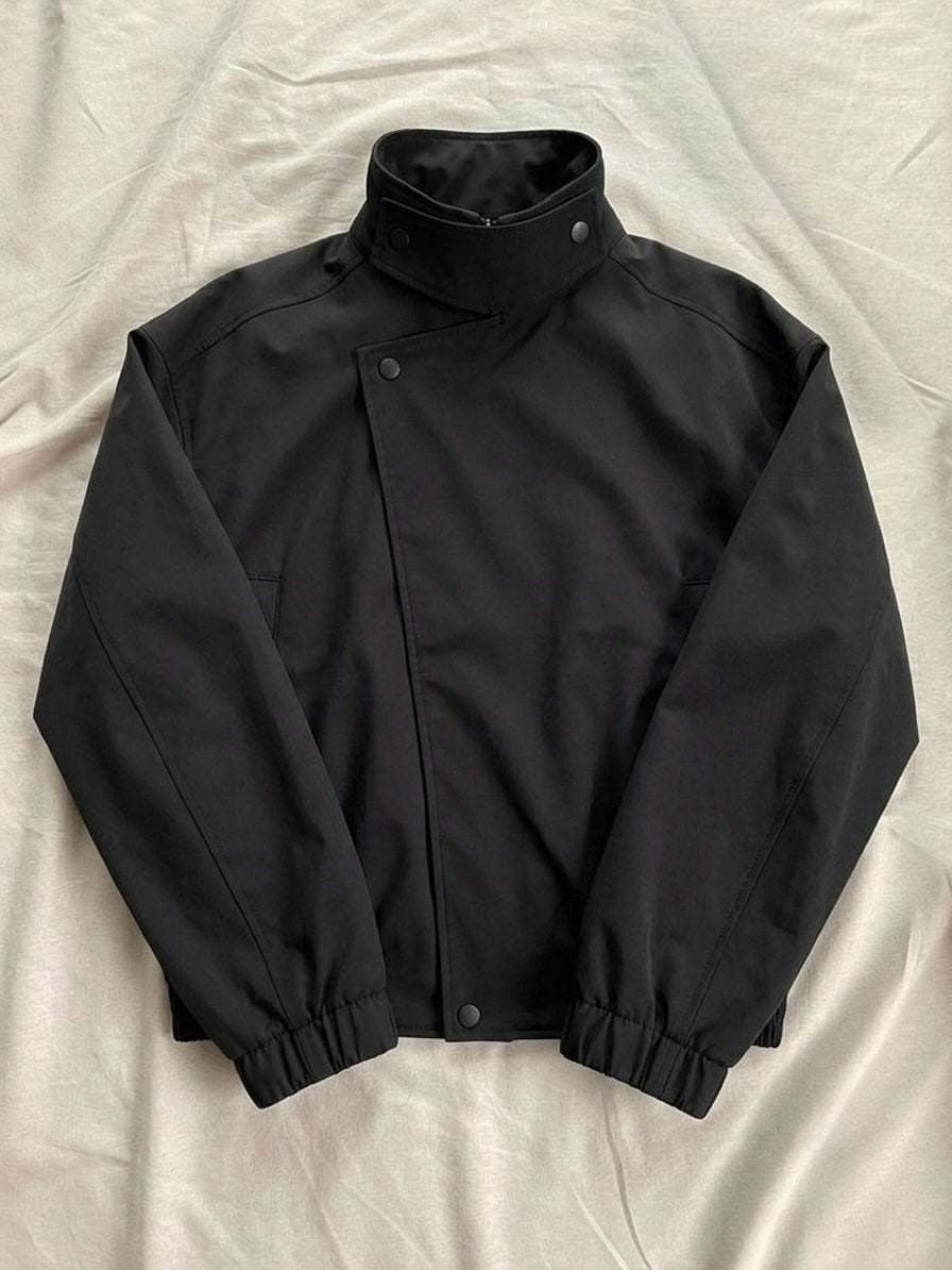 Asymmetric Snap-Button High-Neck Jacket