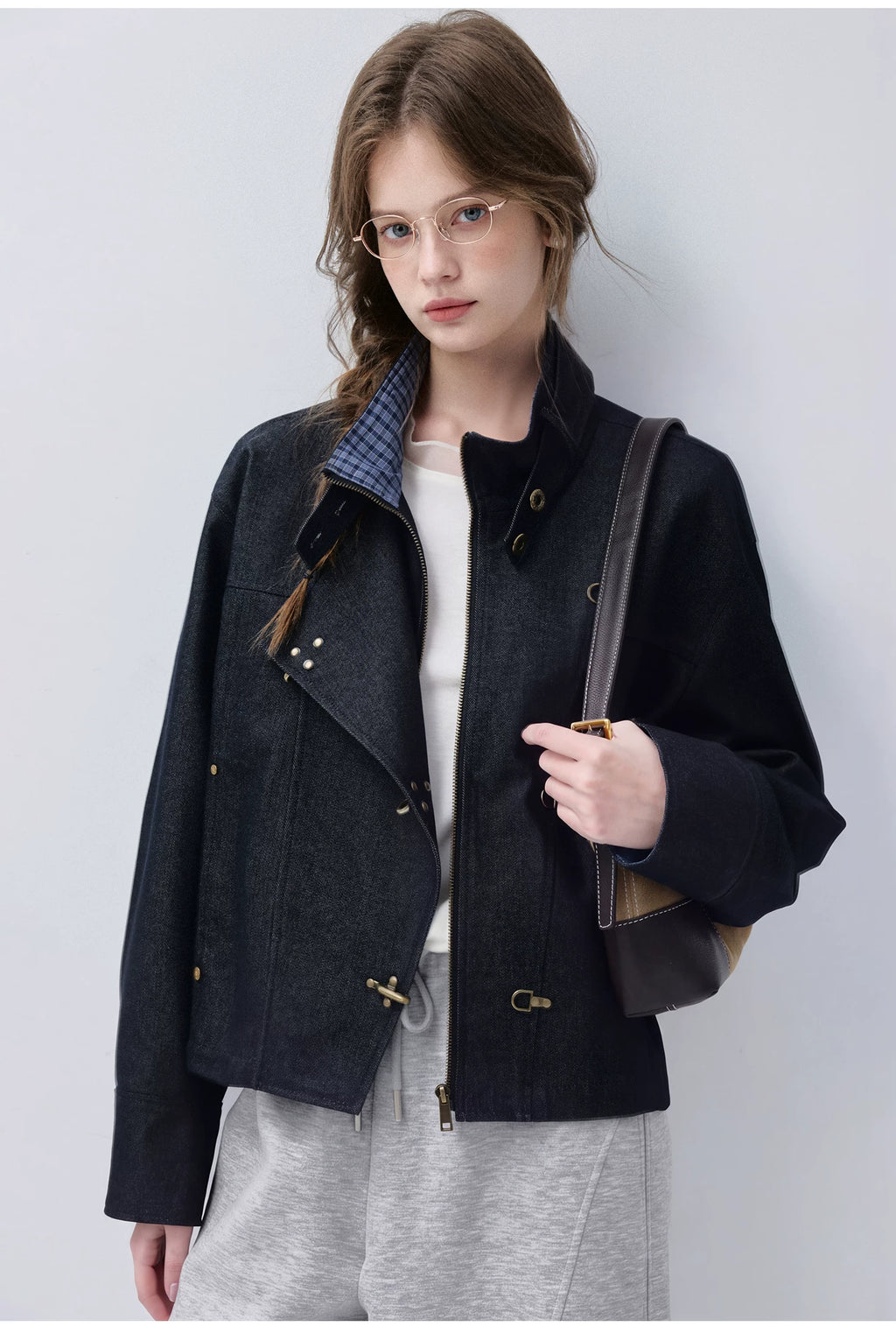 Structured Industrial Clasp-Closure Denim Jacket