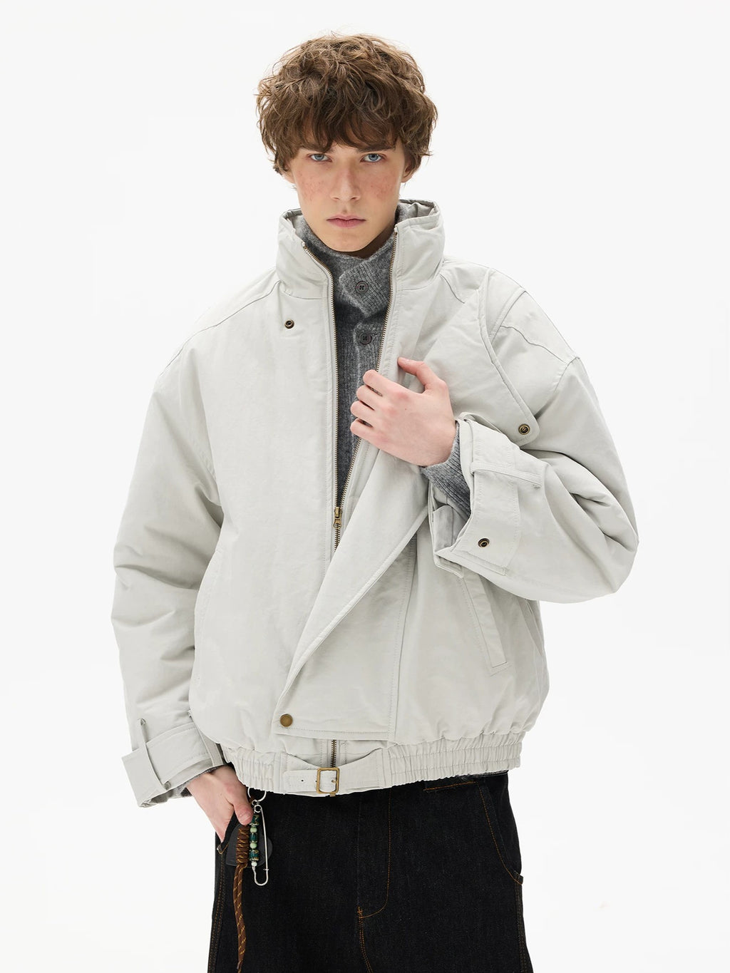High-Collar Buckled Hem Fencing Jacket