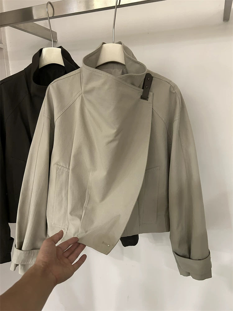 Avant-Garde Asymmetric Crossover Short Trench Coat