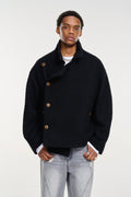 Short Wool-Blend Asymmetric Buttoned Coat