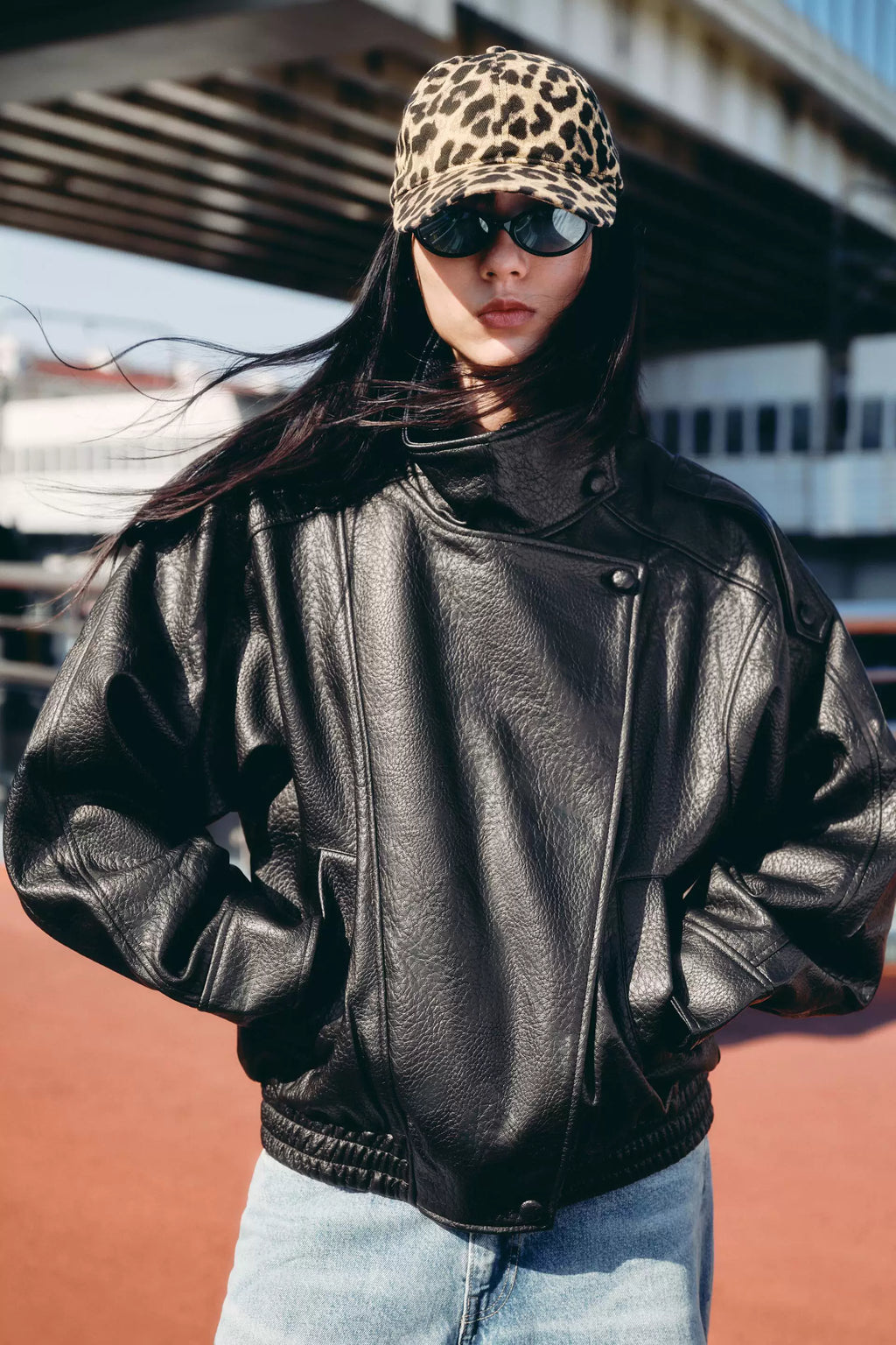 Asymmetric Snap-Up Leather Fencing Jacket