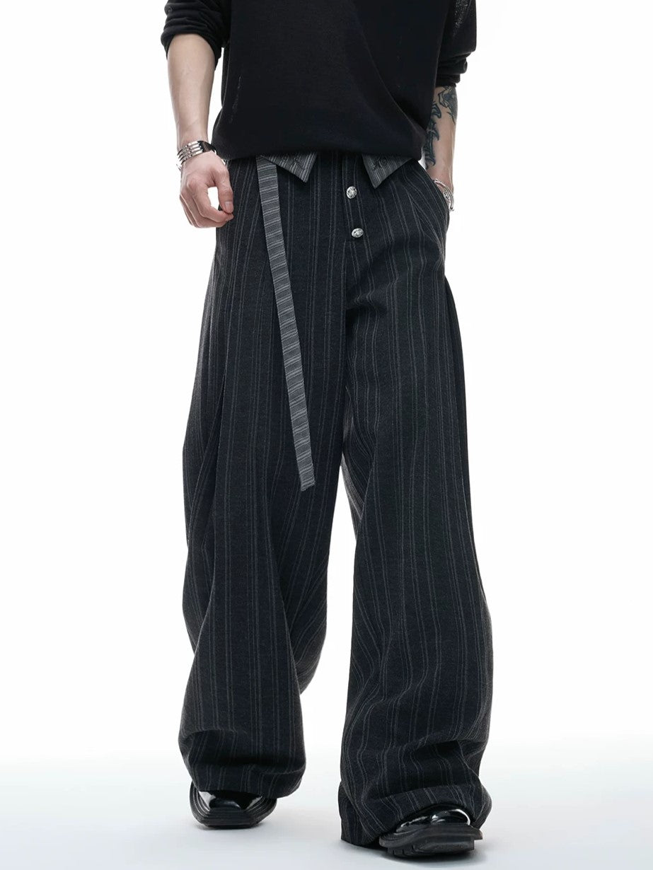 Darkwear Extended-Belt Fold-Over Pleated Trousers