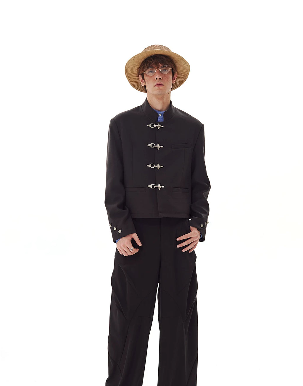 Cropped Fireman Clasp Tailored Blazer