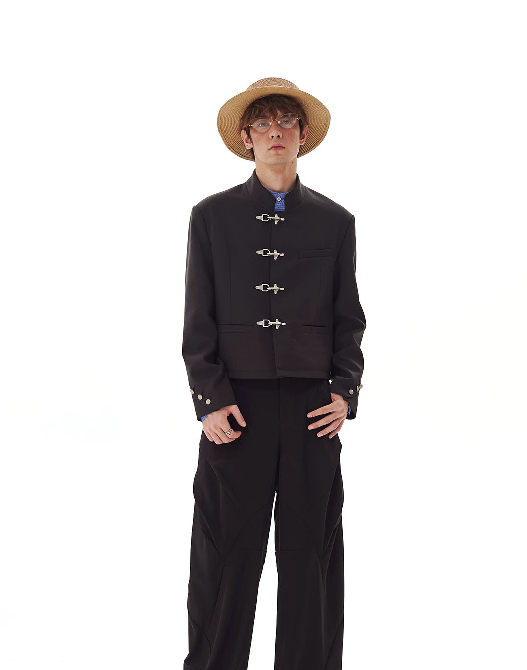 Cropped Fireman Clasp Tailored Blazer
