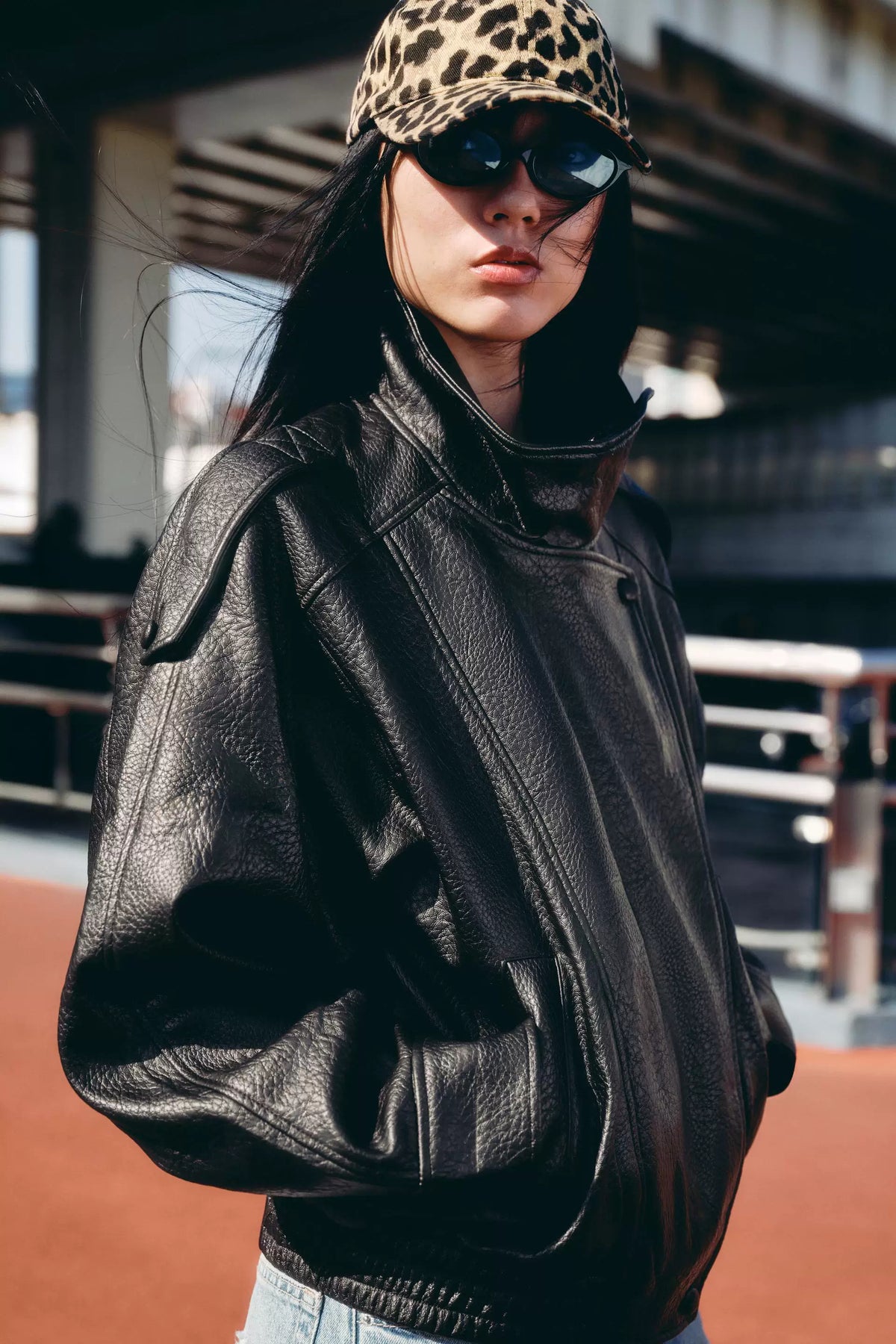 Asymmetric Snap-Up Leather Fencing Jacket