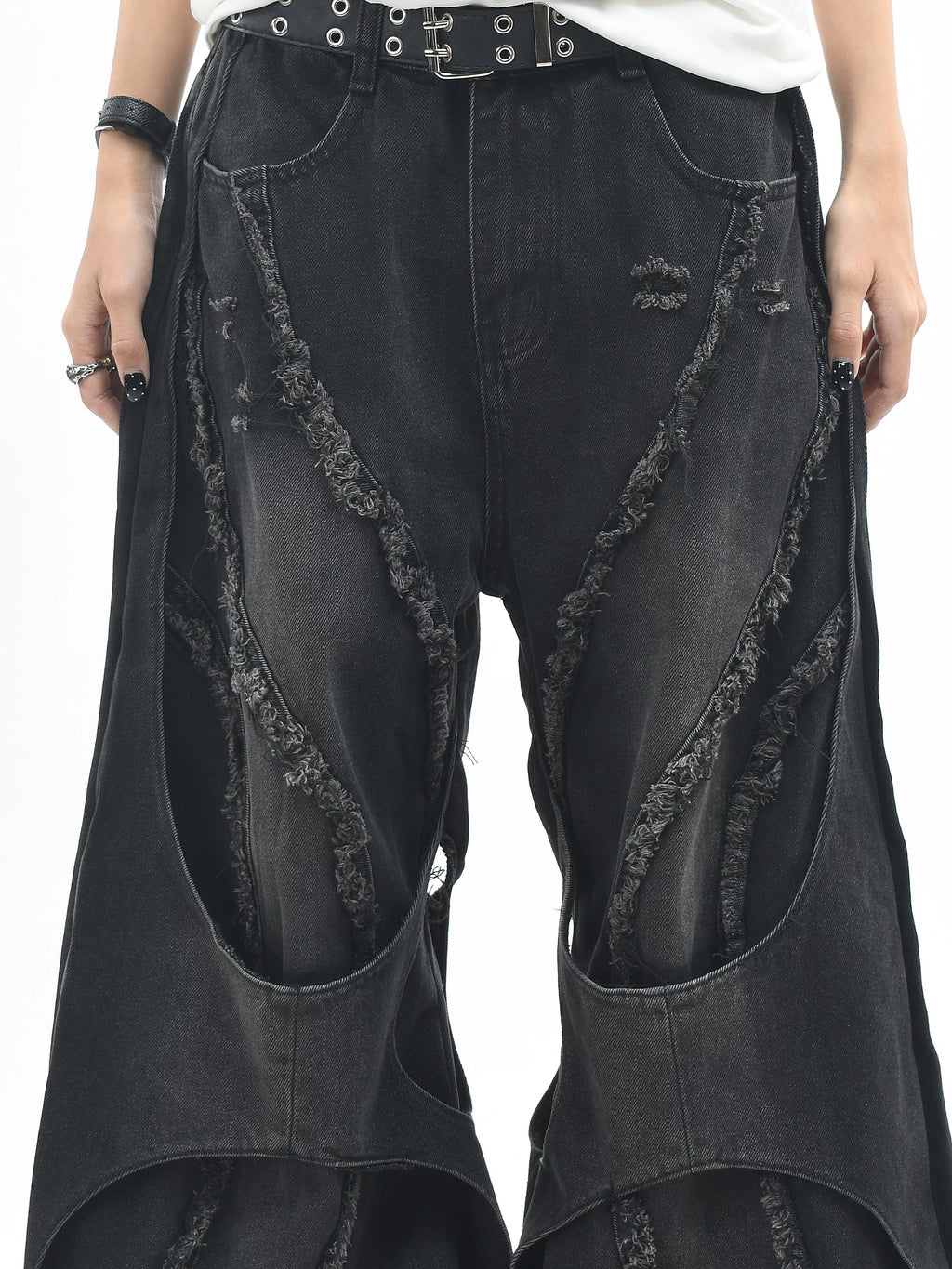 Industrial Layered Destroyed Baggy Denim Pants