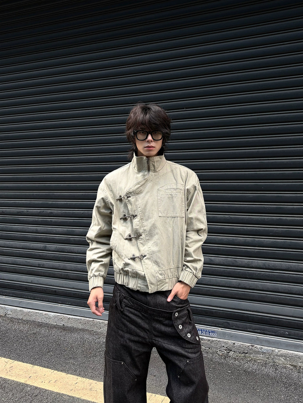 Gothic Zip-Up Funnel-Neck Fencing Fireman Jacket
