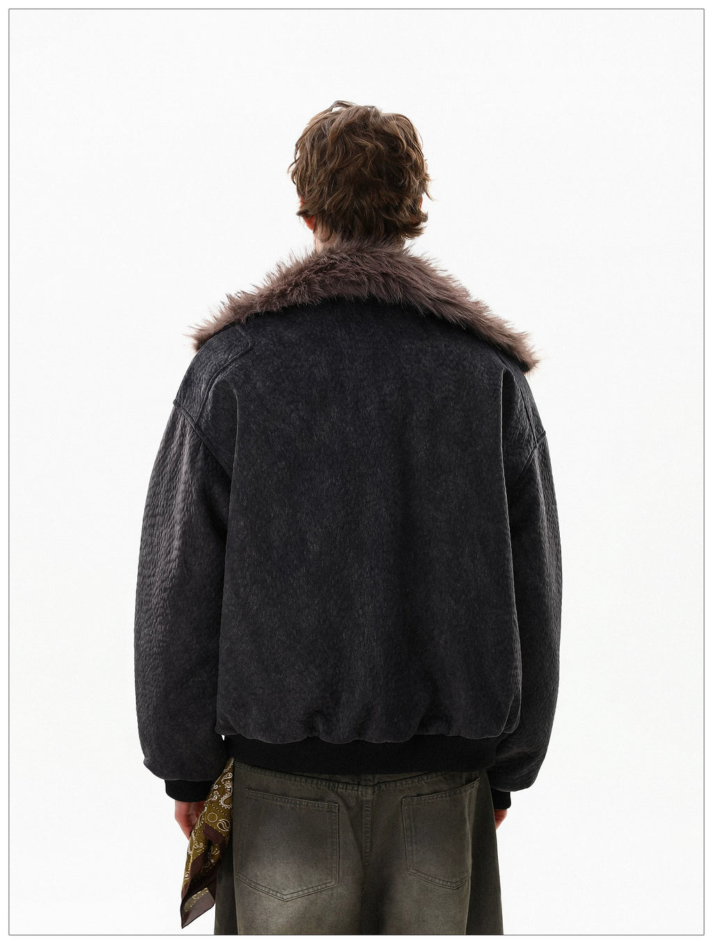 Gothic Fur-Lined Fireman Buckle Bomber Jacket