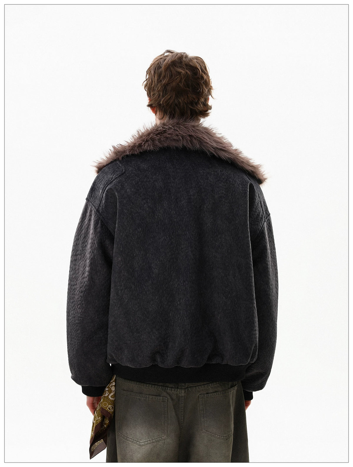 Gothic Fur-Lined Fireman Buckle Bomber Jacket