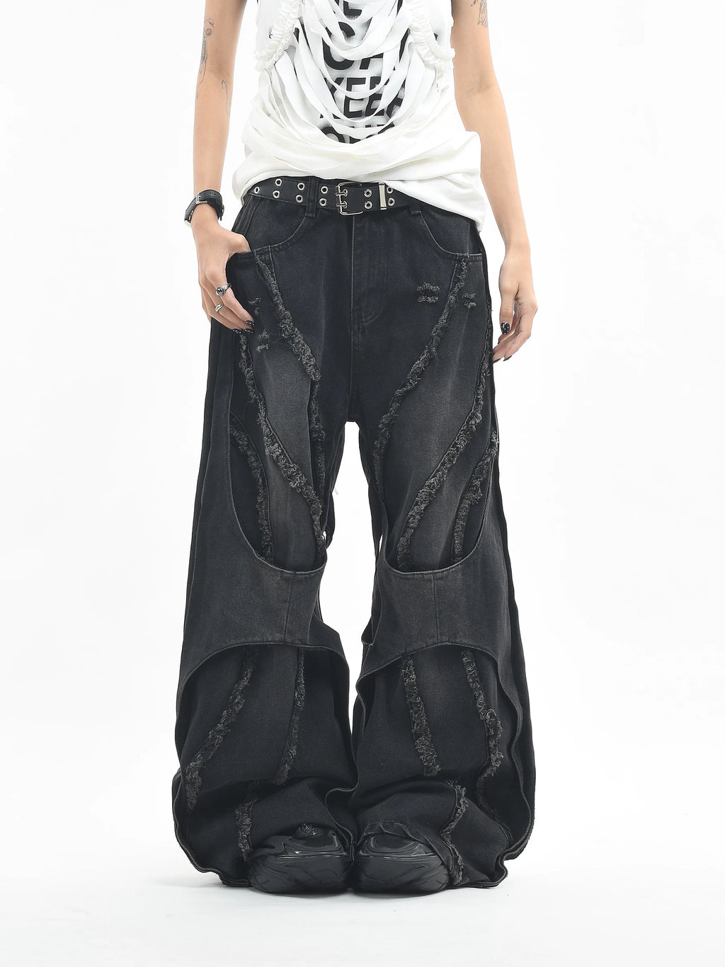 Industrial Layered Destroyed Baggy Denim Pants