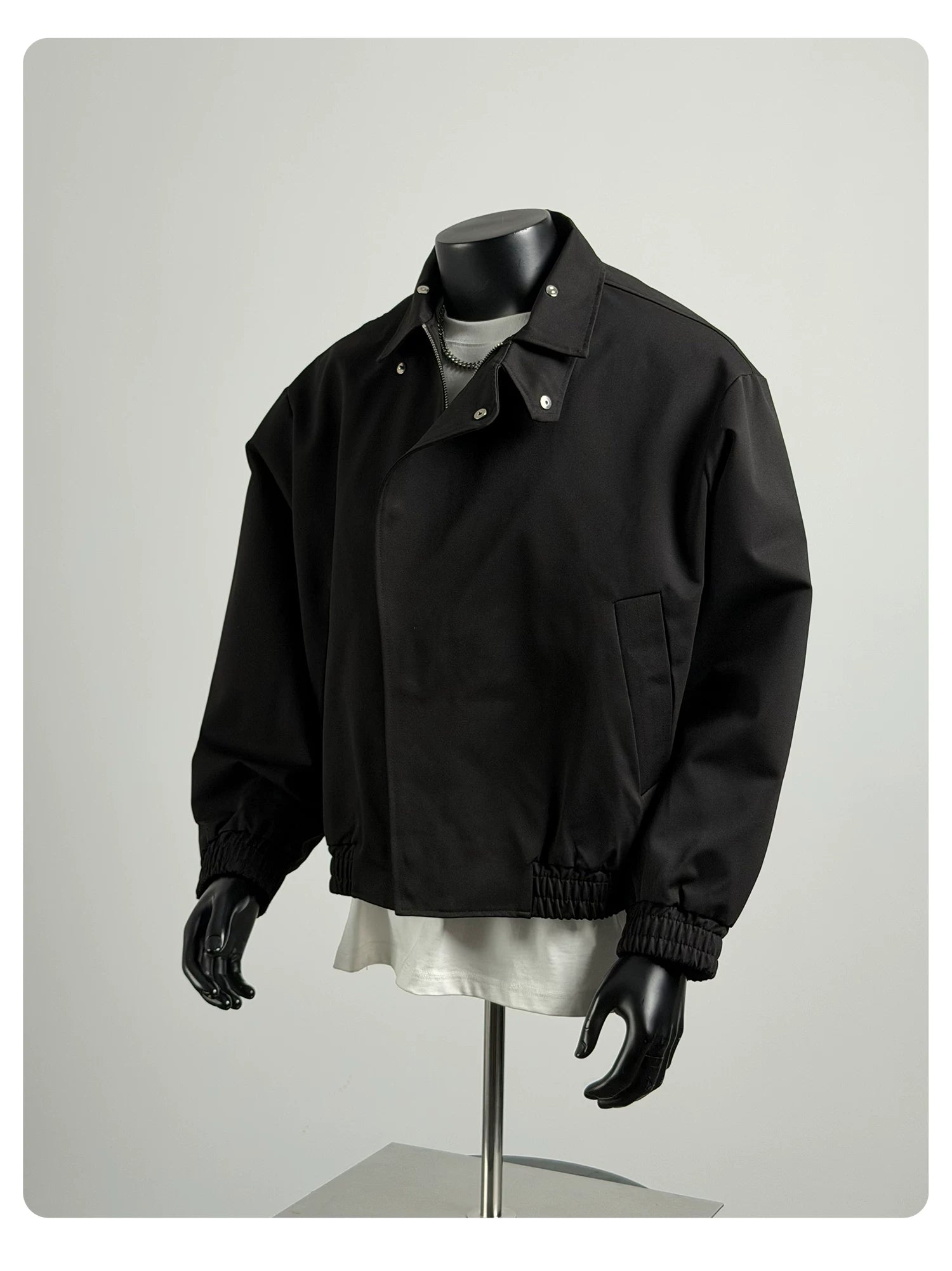 Asymmetric Snap-Button High-Neck Jacket